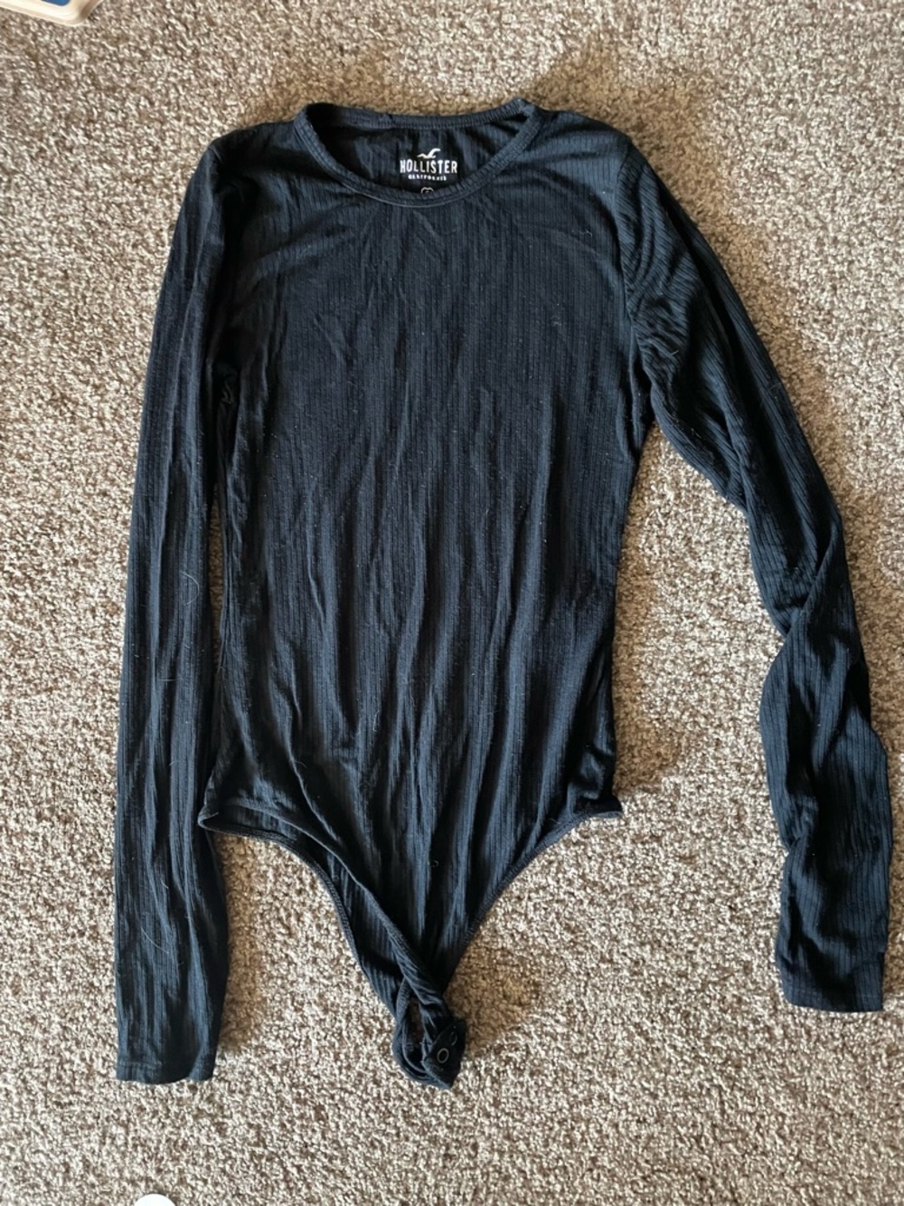 Hollister Black Ribbed Long-Sleeve Snap Bodysuit